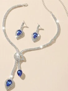 Bolsa de Mão/Ombro Elegante com Decoração de Strass para Festa, com Alça de Corrente + Conjunto de Brincos e Colar com Pingente de Coração de Strass, Presente Perfeito para o Dia dos Namorados para Ela, Melhor Opção de Presente de Dia dos Namorados