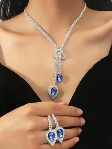 Bolsa de Mão/Ombro Elegante com Decoração de Strass para Festa, com Alça de Corrente + Conjunto de Brincos e Colar com Pingente de Coração de Strass, Presente Perfeito para o Dia dos Namorados para Ela, Melhor Opção de Presente de Dia dos Namorados