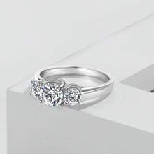 1入組三石頭圓形切訂婚戒指適合女士3.8mm和5mm方晶鋯石925純銀週年紀念日結婚戒指為她白金方晶鋯石戒指首飾類禮物 - 銀色 - 查看 1