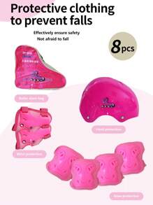 Easy Roller Pink Sports Style Skating Shoes Set With Flashing Straight Row Wheels, Adjustable Size, Soft And Breathable Surface, Portable, Including Skates, Shoulder Bag, 6 Pcs Protective Gear Set And Helmet. - Pink - View 3