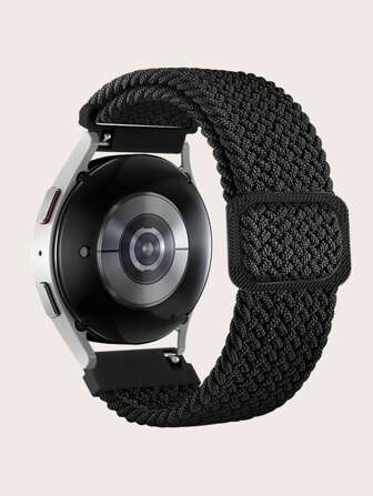 1pc Black Stretchy Woven Nylon Smart Watch Band Compatible With 20mm/22mm Compatible With Samsung, Compatible With Xiaomi, Compatible With Huawei, Compatible With Amazfit, Compatible With Garmin, Compatible With Fitbit