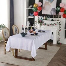 1入組白色涤纶桌布,防皺、可水洗、有光澤,適用於婚禮裝飾、派對用品、桌面裝飾、家居裝飾、餐廳裝飾 - 白色 - 查看 5
