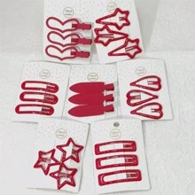 3入組甜蜜可愛紅心形和星形漸層中空髮夾,適用於女孩,女性,情人節禮物 - 紅色-方角長方形髮夾一卡 - 查看 2