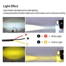 12-80v摩托車迷你雙色防水頭燈,超亮近黃遠白,適用於近光和遠光 - 黑色 - 查看 3