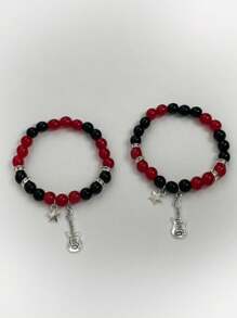 2 件欧美星吉他串珠石情侣手链适合女性情人节礼物妈妈母亲母亲节礼物 - 彩色 - 查看 3