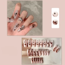 24入組方形聖誕時尚甜美風穿戴式指甲貼紙,可拆卸假指甲貼紙,適用於假期、派對、約會、日常與朋友相聚穿戴 - 彩色 - 查看 3