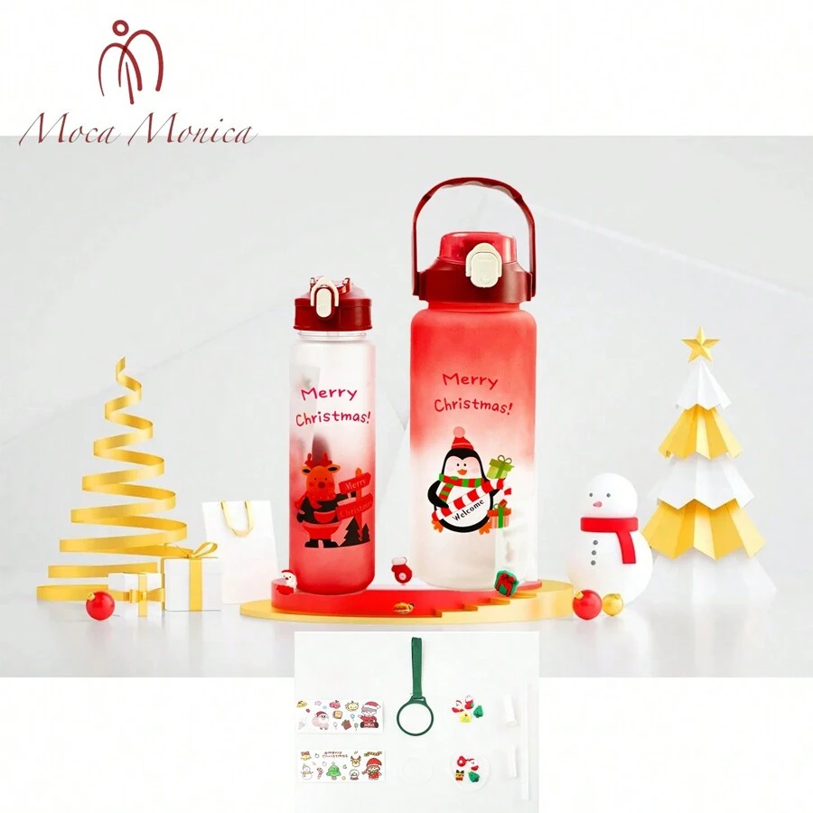 Moca Monica 2l+900ml Dos Botella Deportiva Botella De Agua De Navidad - rojo aleatorio - Ver 1