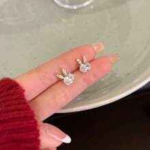 1對女士精緻小巧的鑽石兔耳環,獨特設計＆優雅＆極簡主義耳飾品 - 金黃色 - 查看 1