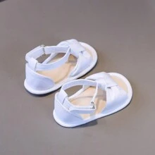 1對女孩蝴蝶結布鞋配扣帶和平底鞋，夏季可愛涼鞋 - 白色 - 查看 3