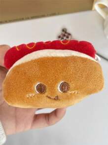 1pc Cute Cartoon French Fries, Hamburger, Hotdog Plush Keychain Doll Pendant For Backpack, Bookbag Decoration - Orange - View 1