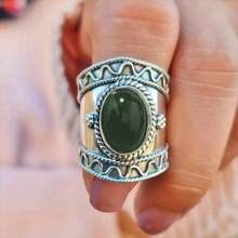 1個波希米亞風格復古寬合成寶石925純銀戒指,男女時尚婚禮訂婚戒指,非常適合作為周年紀念、生日和聖誕禮物派對 - 白色 - 查看 8