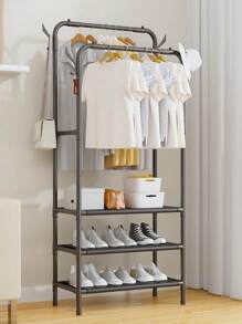 1pc Floor-Standing Coat Rack, Multifunctional Drying Rack With Storage Shelf For Bedroom, Hat Rack - Black - View 1