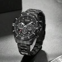 Lige時尚男士手錶 休閒運動男士頂級品牌奢華全鋼防水計時石英手錶 - 黑色 - 查看 4