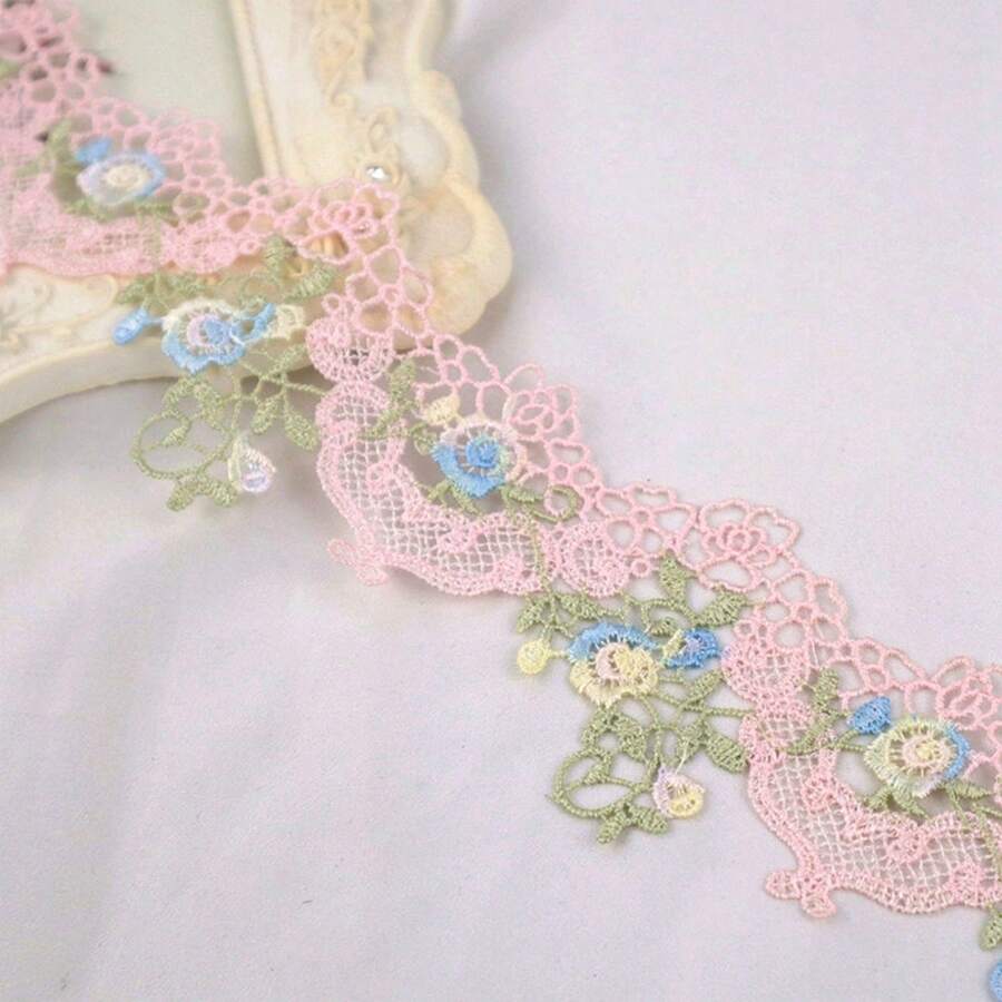 ZNZAKKA 威尼斯蕾絲粉色1碼花卉刺繡蕾絲邊波西米亞縫紉蕾絲修飾裝飾,diy手工藝品,服裝裝飾,婚禮家居裝飾 - 粉色 - 查看 1