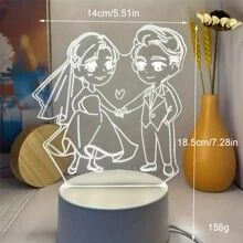1pc Couple Series 3d Night Light, Monochrome/Touch Control, Color Changing, Led Desk Lamp - Perfect Gift For Creative Illusions, Home Decor, Bedroom Light, Festival Gift - White - View 3