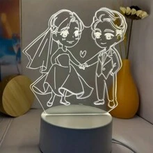 1pc Couple Series 3d Night Light, Monochrome/Touch Control, Color Changing, Led Desk Lamp - Perfect Gift For Creative Illusions, Home Decor, Bedroom Light, Festival Gift - White - View 4