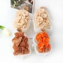 1pc Flat Floral Relief Candle Mold For Diy Handmade Aromatherapy Candle Or Plaster Craft, 7 Style Options, Easy-To-Release Semi-Transparent Silicone Mold - Clear - View 3