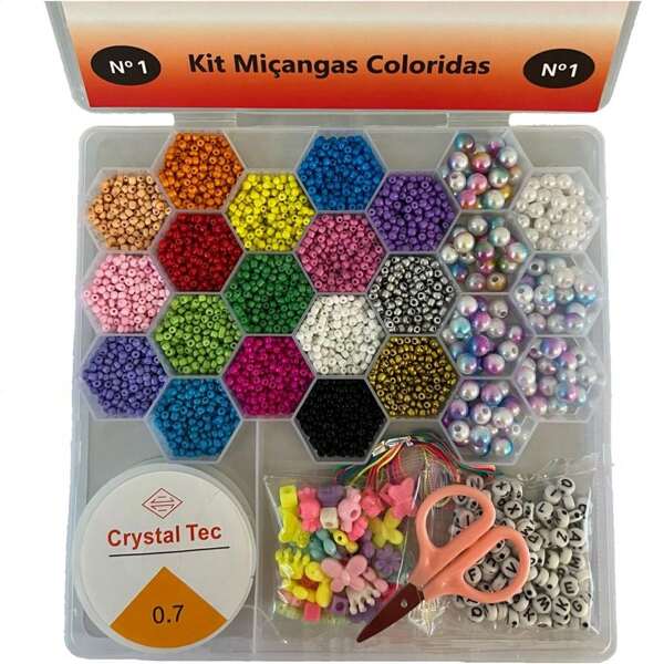 Kit Maleta Miçangas Pingente + Tesoura e Silicone e fechos para Colares e Pulseiras N'1