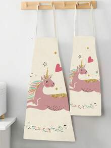 1pc Linen Apron With Cartoon Unicorn Print - Rose Gold - View 4