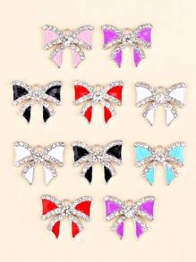 10 件裝甜邊白鑽油滴六色蝴蝶結鋅合金配件 Diy 手工耳環吊墜材料 - 彩色 - 查看 5