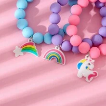 3pcs/Set Kids' Colorful Beaded Adorable Unicorn Rainbow Bracelets - Multicolor - View 4