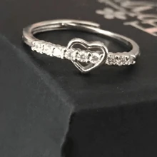 1 件鏤空心形設計女式戒指,簡單百搭的高端開口戒指適合日常或派對佩戴 - 復古銀色 - 查看 5