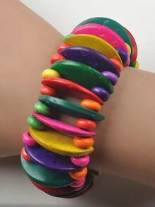 1條時尚椰殼珠串手鍊,波西米亞風格,適用於女性去沙灘或旅行 - 彩色 - 查看 2