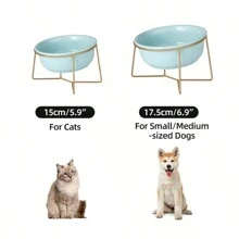 傾斜陶瓷寵物碗,斜口,貓狗用,保護頸椎,帶升高支架 - 藍色 - 查看 3