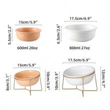 傾斜陶瓷寵物碗,斜口,貓狗用,保護頸椎,帶升高支架 - 藍色 - 查看 2