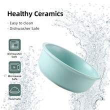 傾斜陶瓷寵物碗,斜口,貓狗用,保護頸椎,帶升高支架 - 藍色 - 查看 4