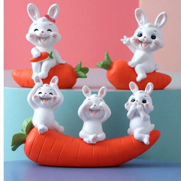 1 Figura Decorativa De Muñeca De Resina De Conejito Feliz Con Soporte, Adecuada Para Regalar, Accesorio Creativo De Decoración De Coche Con Diseño De Conejo Del Zodíaco