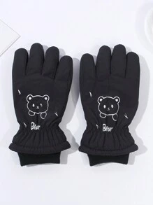 1入兒童防滑保暖滑雪手套,適用於戶外活動:騎行和滑雪,男女適用 - 黑色 - 查看 1