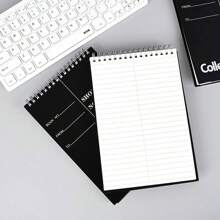 1入組80頁A5螺旋裝筆記本，學習日記及註冊帳簿 - 黑與白 - 查看 6