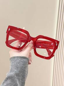 1pc Plastic Frame Big Square Transparent Fashion Clear Lens Glasses, Classic Design, Suitable For Both Men And Women, Modern Minimalist Style For Daily Life, Office, Reading, TV, And Mobile Phone