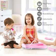 女孩子的第一個生日鋼琴玩具,嬰幼兒音樂鍵盤,22鍵,3-5歲孩童遊戲樂器帶麥克風 - 粉色 - 查看 7