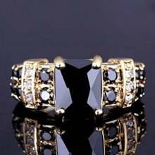 1 件經典微鑲嵌立方氧化鋯男女結婚戒指 - 黑色 - 查看 5