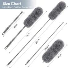 Chicken Feather Duster, Electrostatic Dust Removal Brush With Extended Handle For Cleaning High Places Such As Ceilings And Gaps At Home - Grey - View 2