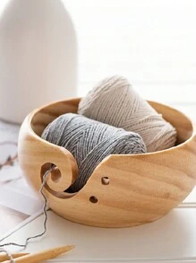 1pc Wooden Bowl With Lid For Yarn Storage, Knitting & Crochet Accessories Organizer Bowl - Yellow - View 1