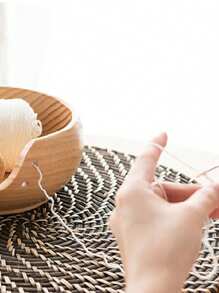 1pc Wooden Bowl With Lid For Yarn Storage, Knitting & Crochet Accessories Organizer Bowl - Yellow - View 7