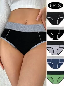 5入組女士彩色三角褲 - 黑色 - 查看 1