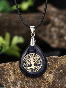 7輪迴石生命樹吊墜天然水滴項鍊,玫瑰水晶粉晶晶虎眼石禮物 - 彩色 - 查看 9