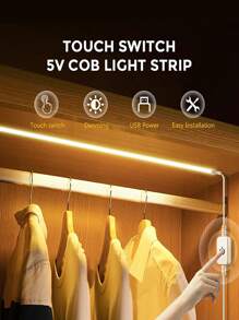 觸摸感應cob Led燈條,5v Usb 320 Led/m,白色/暖白色,高密度柔性帶,ra90 Fcob Led燈條,適用於家庭臥室客廳 - 暖白光 - 查看 3