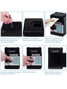 Automatic Roll Money Password Money Box, Atm Money Box, Mini Safe, Creative Saving Bank Toy, Festival Gift - Black - View 4