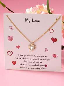 1件情人节礼品卡包装锆石心形LOVE精致吊坠项链，情人节送给妻子女友的礼物 - 金色 - 查看 13