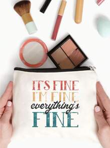 It's Fine, I'm Fine 化妆包，化妆包，储物袋，圣诞化妆储物袋，洗漱包，手拿包，轻便可折叠储物袋，适合个人旅行化妆品储存，生日，母亲节，送给朋友的礼物，老师，生日礼物 - 米色 - 查看 4