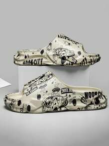 Dép lê nam thời trang họa tiết hoạt hình chữ cái vũ trụ, thoải mái, dễ mang trong nhà, chống trơn trượt. - Màu Khaki - Xem 4