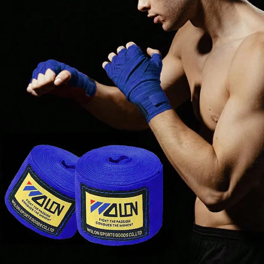 男女適用拳擊手套包裝,3米/9.8英尺長腕帶,180英寸4.5米彈性拇指環帶-戰鬥手套腕部保護適用於武術沙袋訓練,跆拳道,泰拳和mma訓練手套的搭配 - 藍色 - 查看 1