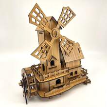 Diy 木製 3d 拼圖,建築模型風車屋,雷射切割組裝模型套件拼圖玩具 - 駝色 - 查看 3