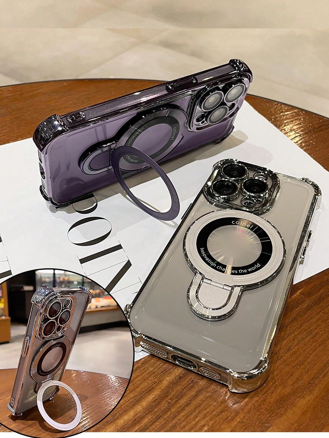 For IPhone 15 Pro Max Holder Bracket Case Luxury Transparent Plating
