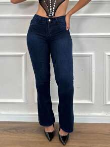 Calça Jeans Feminina Flare Boca De Sino Cós Alto Com Elastano Premium Levanta Bumbum